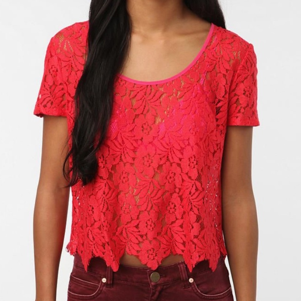 Urban outfitters red lace top